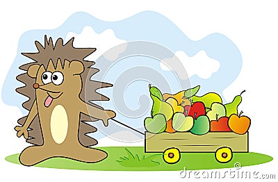 Hedgehog and fruit, funny vector illustration Vector Illustration