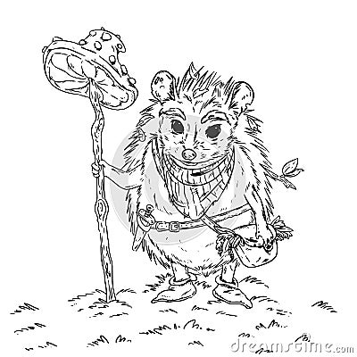 Hedgehog gatherer fantasy adventure children book illustration Vector Illustration