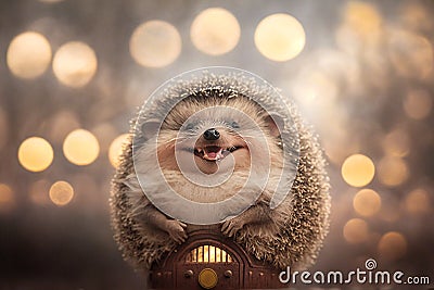 hedgehog with happy smile bright light background Generative AI Stock Photo