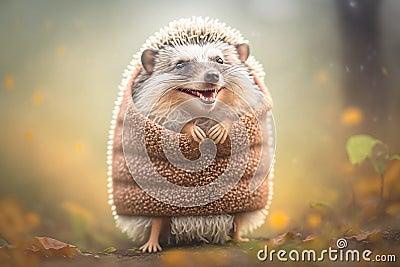 hedgehog with happy smile bright light background Generative AI Stock Photo