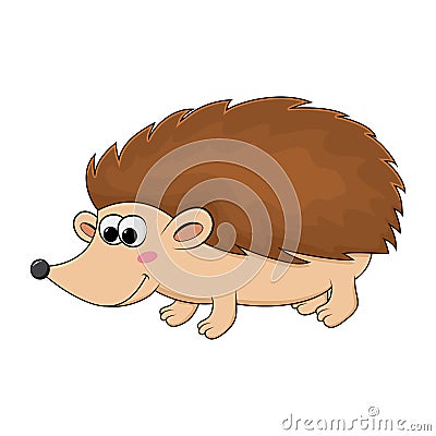 Hedgehog illustration isolated on white. Cartoon happy mammal graphic for kids. Autumnal funny young pet with sharp spikes. Vector Illustration