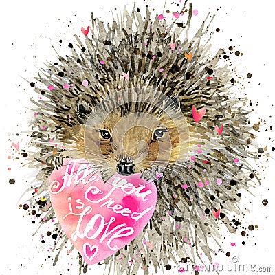 Hedgehog illustration with valentines heart, Cartoon Illustration