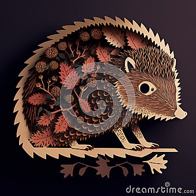 Hedgehog illustration woodcut style Cartoon Illustration