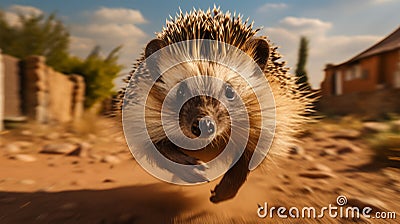 Hedgehog Running: Photorealistic Rendering And Ultra Hd Detail Stock Photo