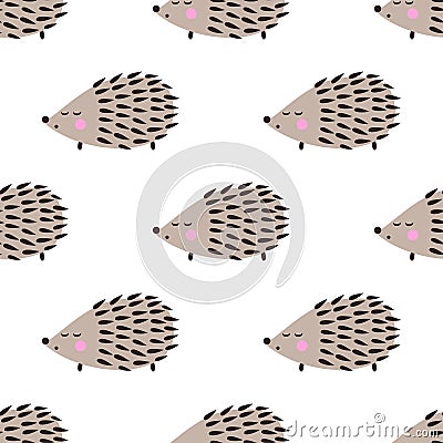 Hedgehog seamless pattern. Cute cartoon animal background. Vector Illustration