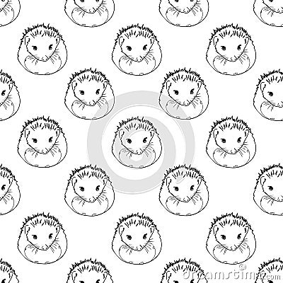 Hedgehog stylized line fun seamless pattern for kids and babies. Stock Photo
