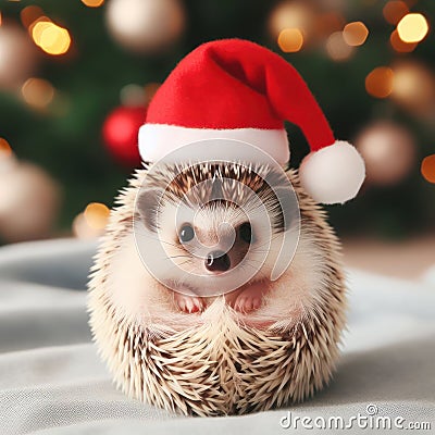 hedgehog wearing santa hat Stock Photo