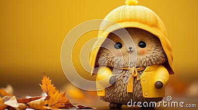 a hedgehog wearing a yellow coat and hat Stock Photo