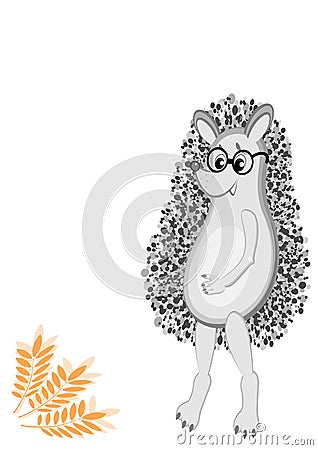 Hedgehogs and autumn leaves. Seasons of the year, calendar. Back to school. Vector Illustration