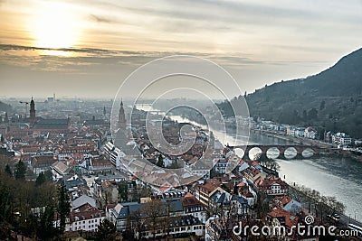 Heidelberg aerial view at sunset Editorial Stock Photo