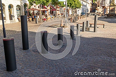 Protective bollards in german pedestrian zone Editorial Stock Photo