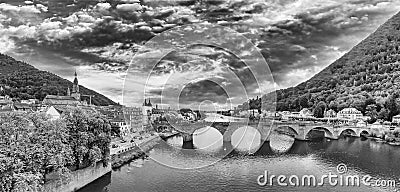 Heidelberg skyline aerial view from drone, Chain Bridge and city skyline Editorial Stock Photo