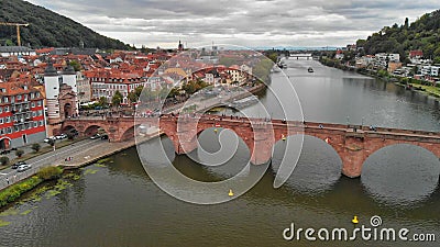 Heidelberg skyline aerial view from drone, Chain Bridge and city skyline Editorial Stock Photo