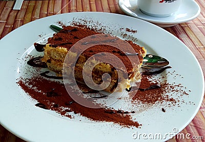 Tiramisu with Cacao Powder on top Stock Photo