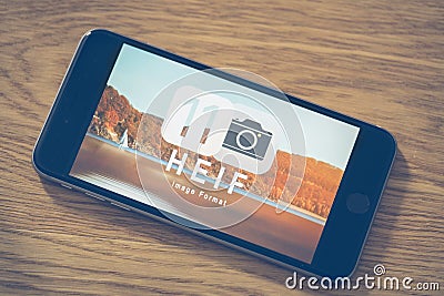 HEIF Logo on Apple iPone 7 Editorial Stock Photo