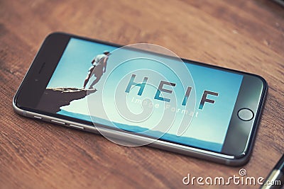 HEIF Logo on Apple iPone 7 Editorial Stock Photo