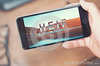 HEIF Logo on Apple iPone 7 Editorial Stock Photo