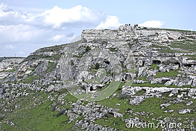 Height in front of the stones of matera famous for the caves many of which are rock churches and for being the set of the film Stock Photo