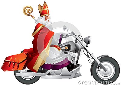 Heilige Nikolaus, Sinterklaas on a custom motorcycle Vector Illustration