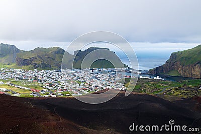 Heimaey town aerial view from Eldfell volcano Stock Photo