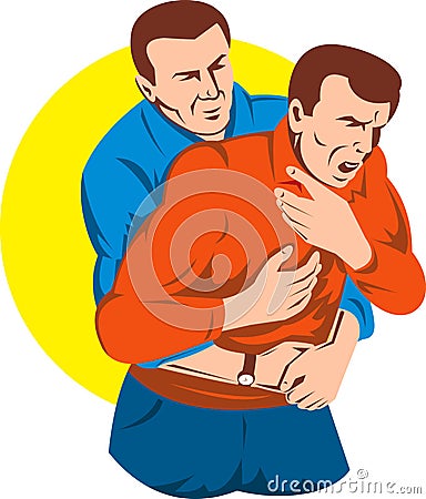 Heimlich maneuver on adult Vector Illustration