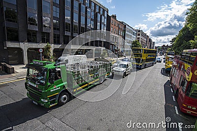 Heineken lorry with kegs in the centre of Dublin, Ireland Editorial Stock Photo