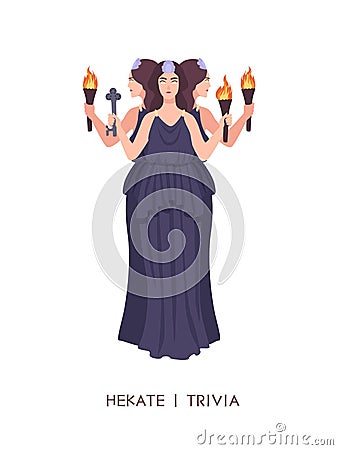 Hekate or Trivia - goddess of witchcraft, sorcery and magic in ancient Greek and Roman religion or mythology. Female Vector Illustration