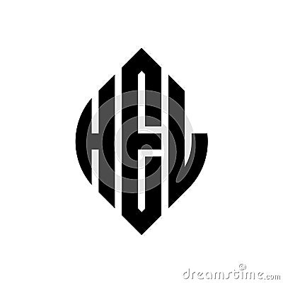 HEL circle letter logo design with circle and ellipse shape. HEL ellipse letters with typographic style. The three initials form a Vector Illustration