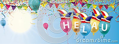 Helau Blue Sky Sun Confetti Balloons Garlands Header Vector Illustration