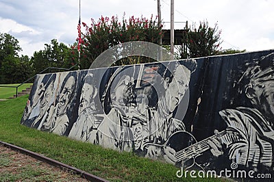 Helena Blues Legends Wall painting at the Helena Levee Walk, Helena Arkansas. Editorial Stock Photo
