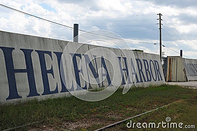 Helena Harbor wall painting at the Helena Levee Walk, Helena Arkansas. Editorial Stock Photo