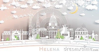 Helena Montana City Skyline in Paper Cut Style with Snowflakes, Moon and Neon Garland Stock Photo