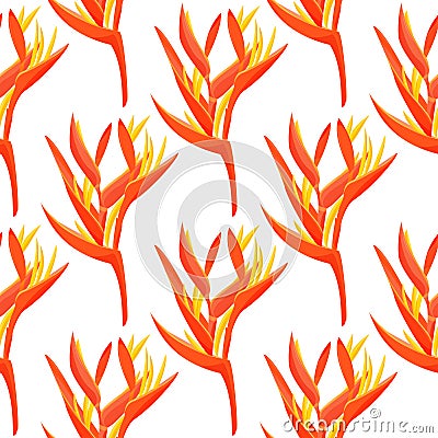 Heliconia flower vector background. Tropical orange plantseamless pattern. Vector Illustration