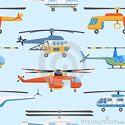 Helicopter air transport propeller aerial vehicle flying modern aviation military civil copter aircraft vector seamless Vector Illustration