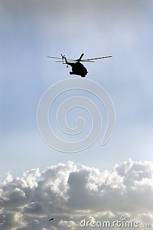 Helicopter and bird Stock Photo