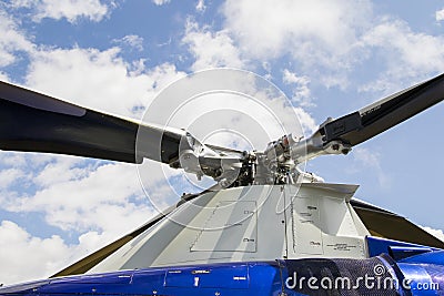 Helicopter close-up, blue and white helicopterview Stock Photo