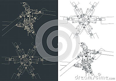 Helicopter coaxial main rotor blueprints Vector Illustration