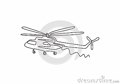 Helicopter continuous one line drawing minimalism vector. Transportation vehicle theme design single sketch hand drawn Vector Illustration