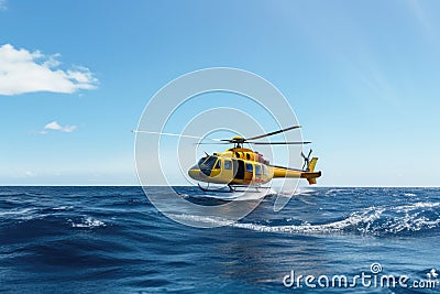 Helicopter Crashes In A Ocean Clear Sky Stock Photo