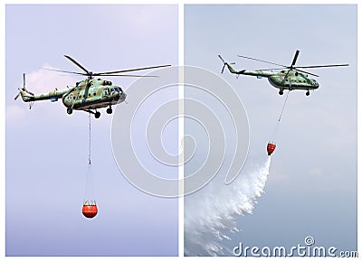 Helicopter extinguish fire Stock Photo