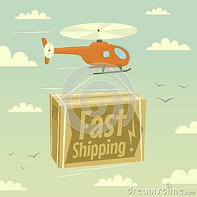 Helicopter and fast shipping Vector Illustration