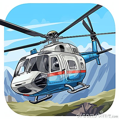 Helicopter Flying Game With Blue Airplane And Mountainous Vistas Cartoon Illustration