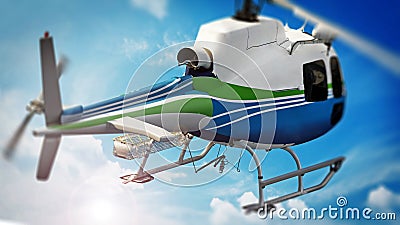 Helicopter flying in the sky. 3D illustration Cartoon Illustration
