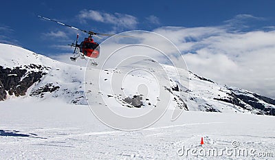 Helicopter Glacier Landing Stock Photo