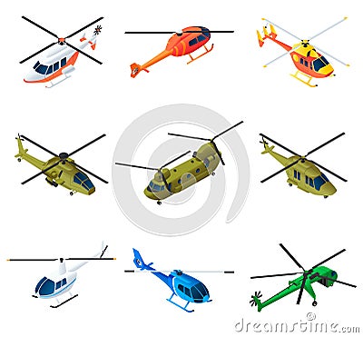 Helicopter icons set, isometric style Vector Illustration