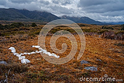 Helicopter landing pad at Gouland Downs Hut on the Heaphy Track Stock Photo