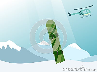 Helicopter lift a snowboarder at the top of the mountain Stock Photo