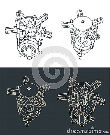 Helicopter main rotor isometric drawings Vector Illustration