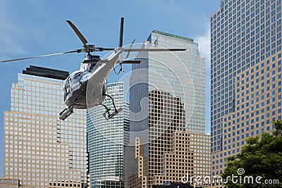 Helicopter Manhattan financial district Stock Photo