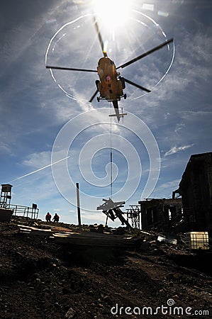 Helicopter Mi 171 with backlighting Stock Photo